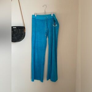 Juicy Couture Blue Drawstring Velour Track Pants, Size Medium